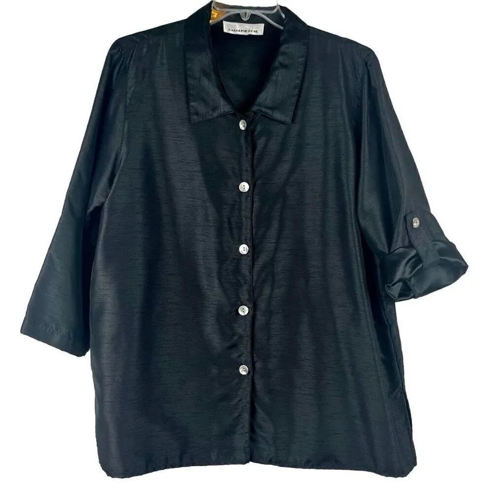 Caroline Rose Button Down 3/4 Sleeve Tunic Blouse